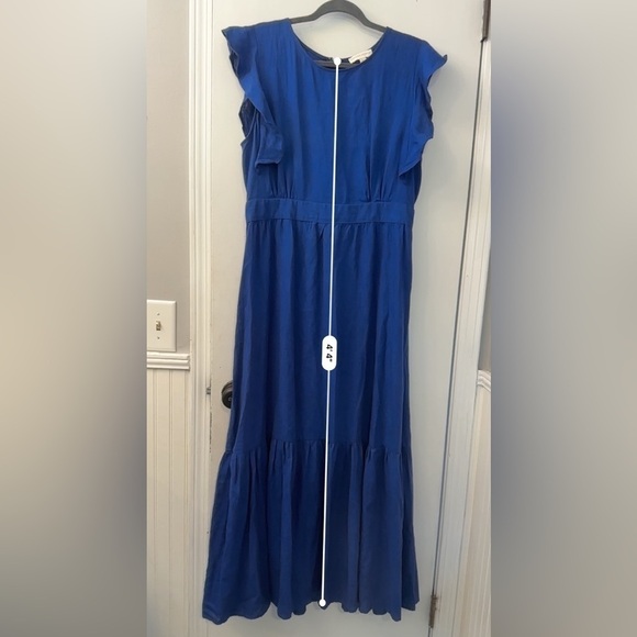 Cynthia Rowley Blue Linen Blend Ruffle Details Tier Maxi Dress~ L - Picture 12 of 14